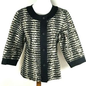 Chicos Sz 12 Blazer Black Cream 3/4 Sleeve